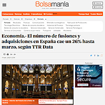 Economa.- El nmero de fusiones y adquisiciones en Espaa cae un 26% hasta marzo, segn TTR Data